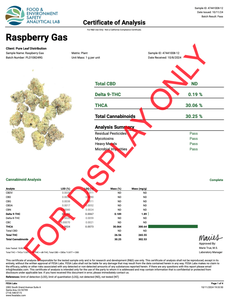 RASPBERRY GAS - COA