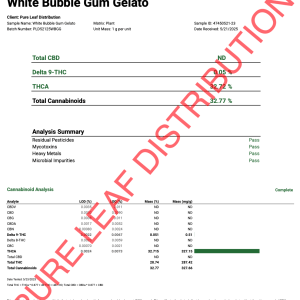 WHITE BUBBLE GUM GELATO COA